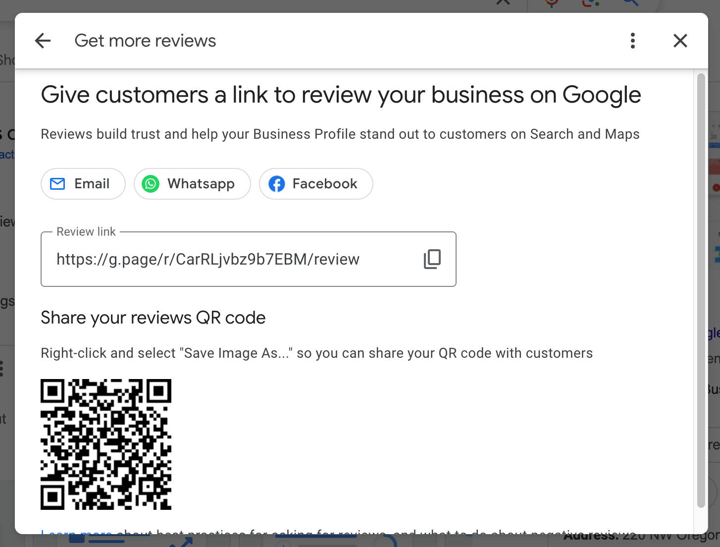 Google review link sharing options